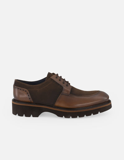 Zapato blucher café de piel  y ante con suela comfort light
