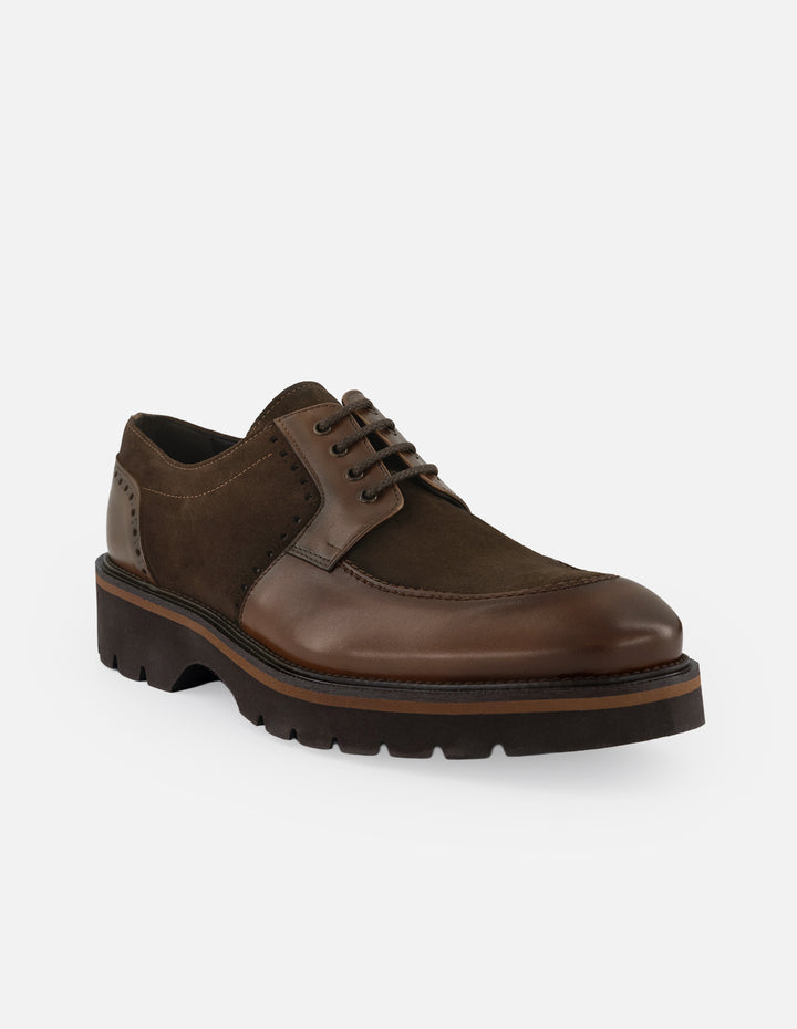 Zapato blucher café de piel  y ante con suela comfort light