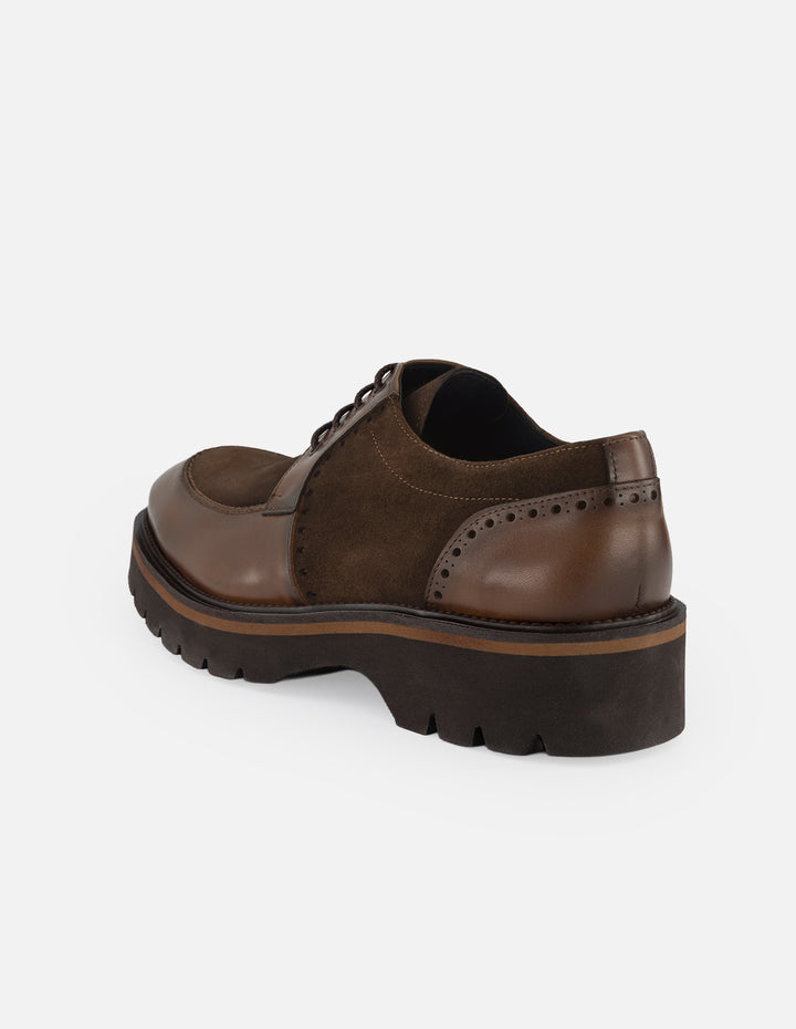 Zapato blucher café de piel  y ante con suela comfort light