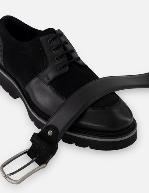 Zapato blucher café de piel  y ante con suela comfort light