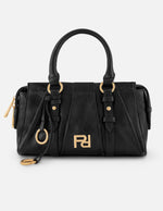 Bolso de mano negro vegano para mujer con logo frontal