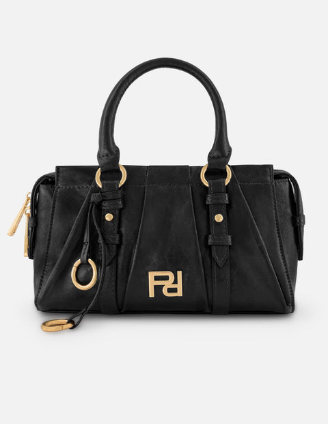 Bolso de mano negro vegano para mujer con logo frontal