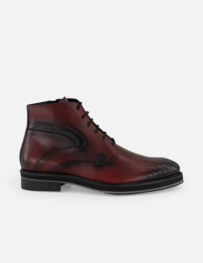 Botines vino de piel con detalle coco negro para hombre