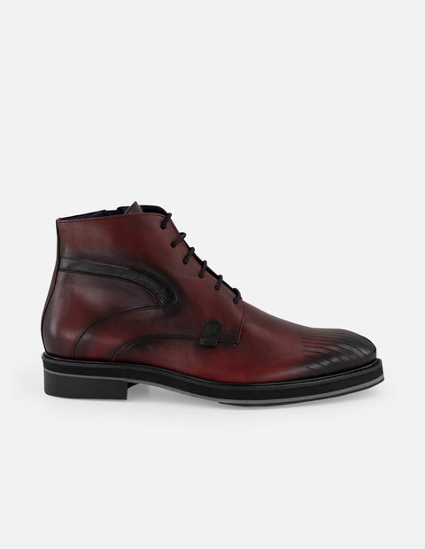 Botines vino de piel con detalle coco negro para hombre