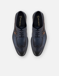 Zapato Blucher azul con grabado coco y sombreado para hombre