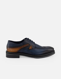 Zapato Blucher azul con grabado coco y sombreado para hombre
