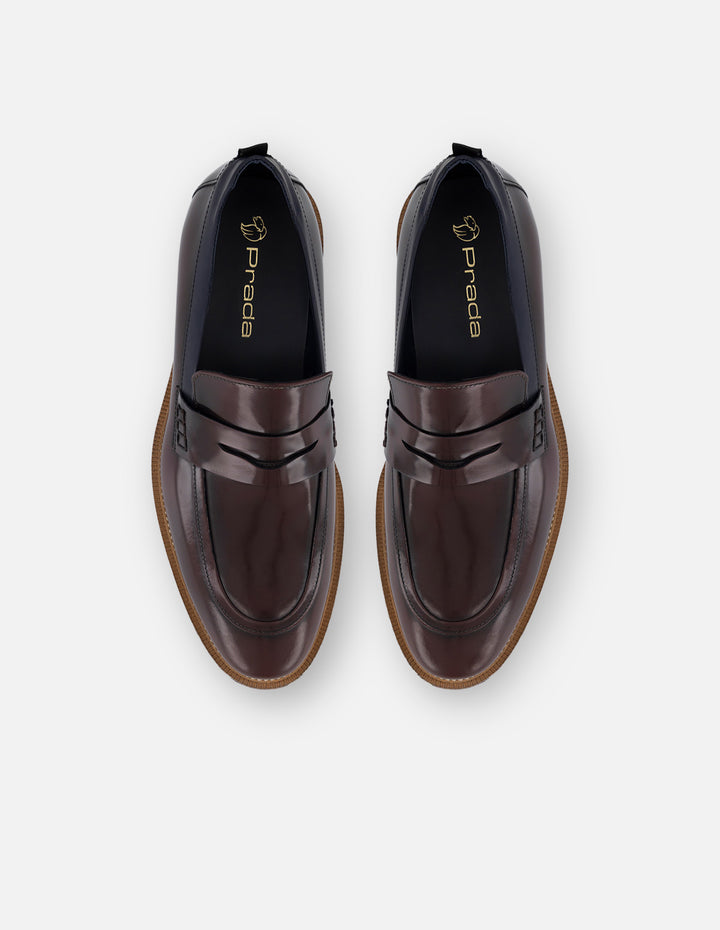 Mocasines vino de piel florantic con detalle azul para hombre