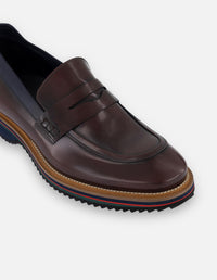 Mocasines vino de piel florantic con detalle azul para hombre