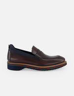Mocasines vino de piel florantic con detalle azul para hombre