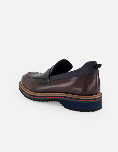 Mocasines vino de piel florantic con detalle azul para hombre