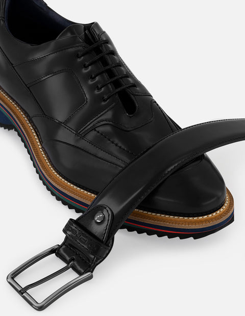 Cinturón negro piel florantic para hombre con acabado alto brillo