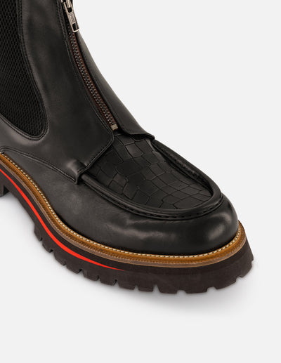 Botín Chelsea negro con grabado coco para hombre