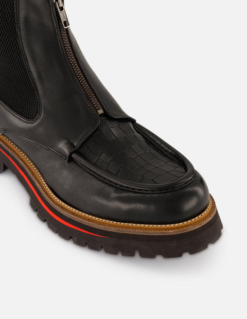 Botín Chelsea negro con grabado coco para hombre