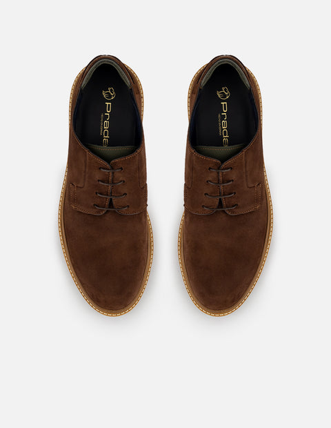Zapato Blucher café de ante con detalle verde para hombre