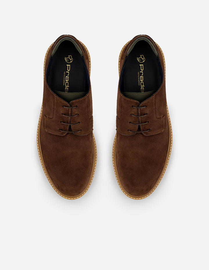 Zapato Blucher café de ante con detalle verde para hombre