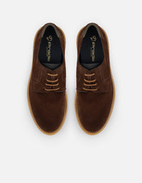 Zapato Blucher café de ante con detalle verde para hombre
