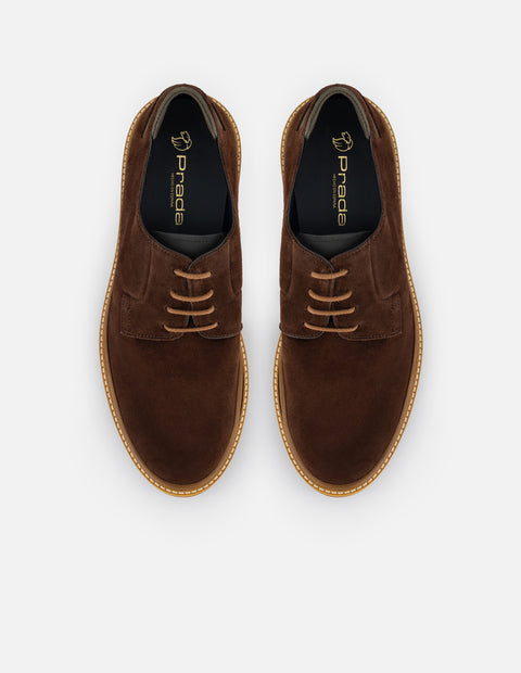 Zapato Blucher café de ante con detalle verde para hombre