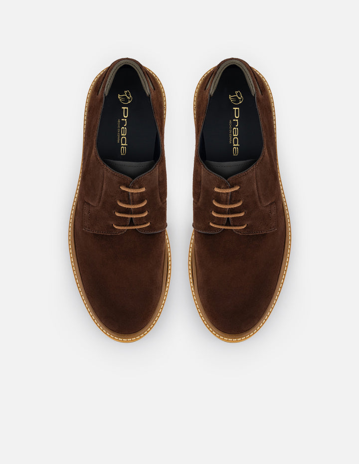 Zapato Blucher café de ante con detalle verde para hombre