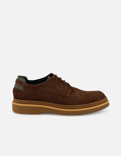 Zapato Blucher café de ante con detalle verde para hombre