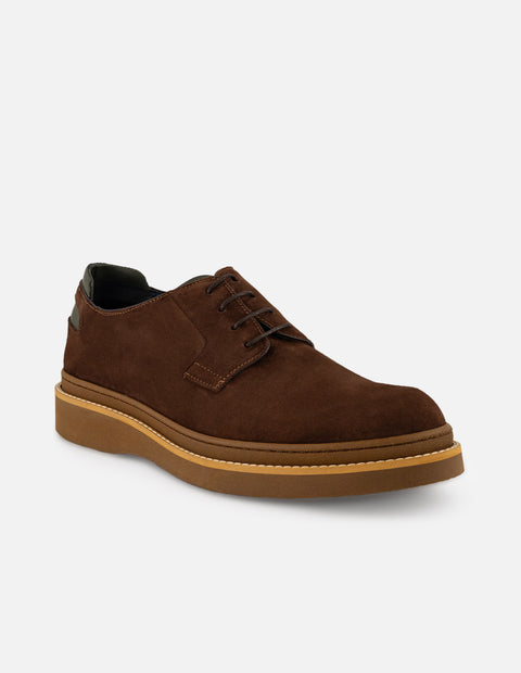 Zapato Blucher café de ante con detalle verde para hombre