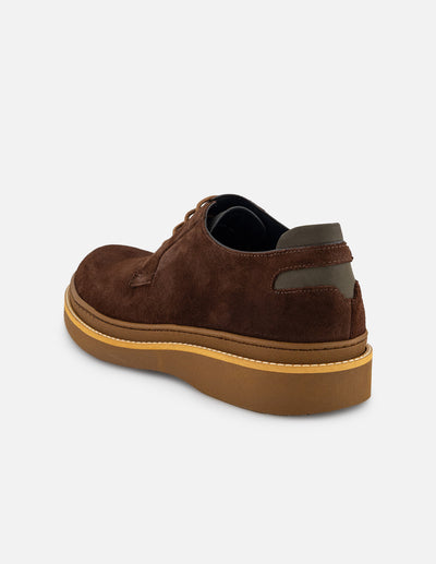 Zapato Blucher café de ante con detalle verde para hombre