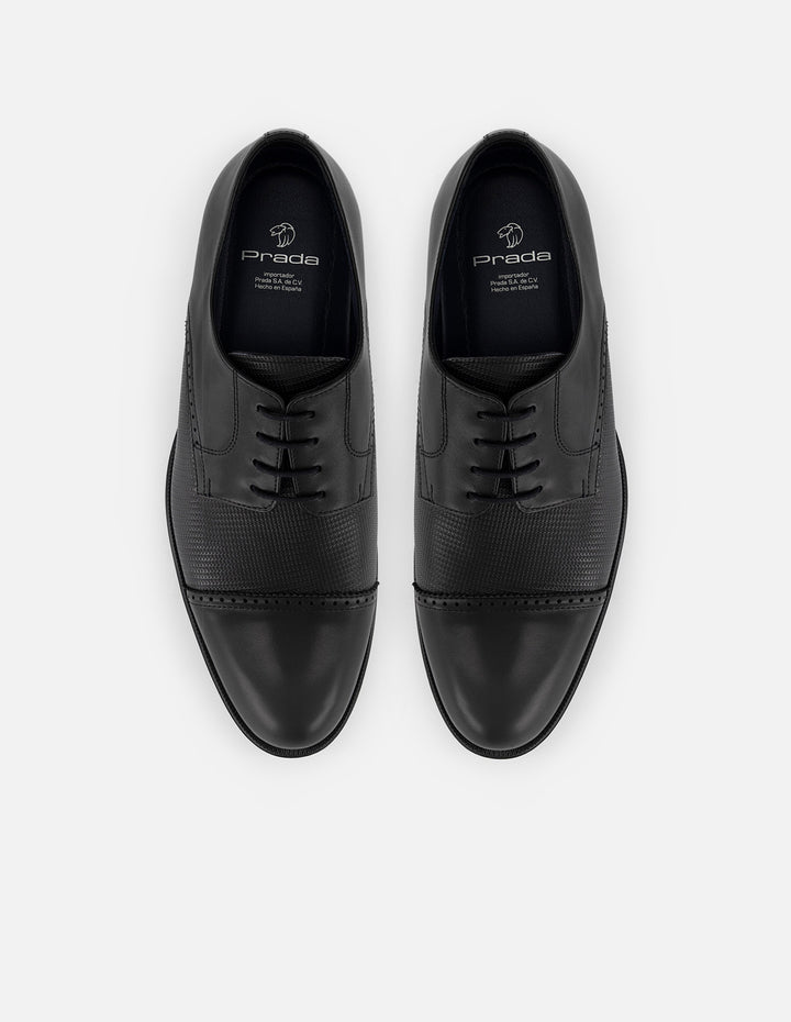 Zapato Blucher negro combinación piel grabada y napa para hombre