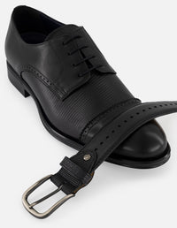 Zapato Blucher negro combinación piel grabada y napa para hombre