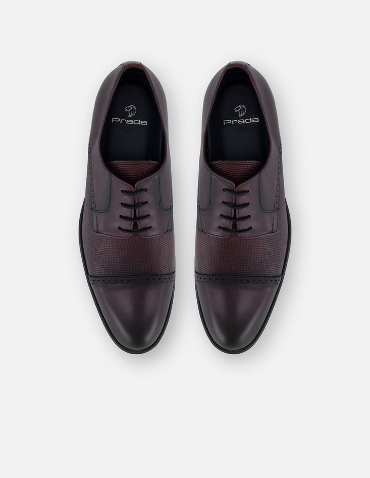 Zapato Blucher en piel grabada vino y piel napa  para hombre