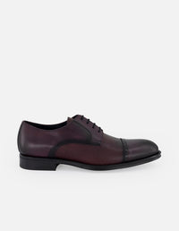 Zapato Blucher en piel grabada vino y piel napa  para hombre