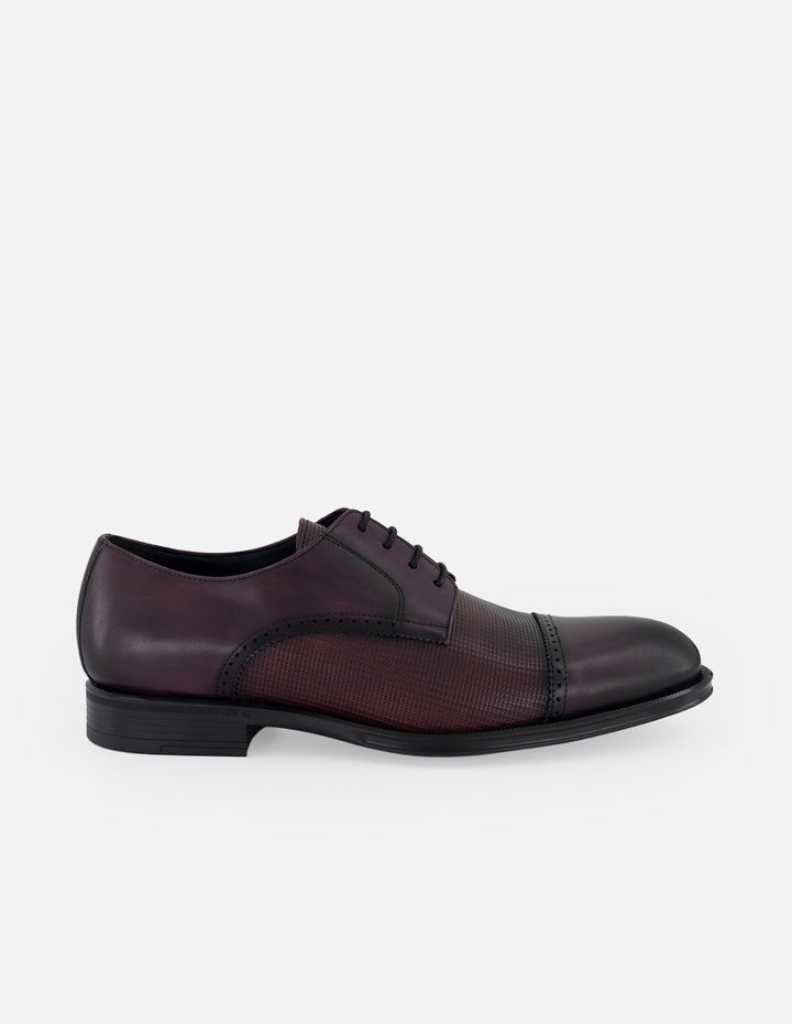 Zapato Blucher en piel grabada vino y piel napa  para hombre
