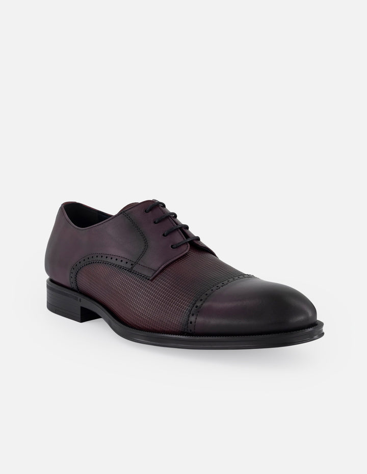 Zapato Blucher en piel grabada vino y piel napa  para hombre