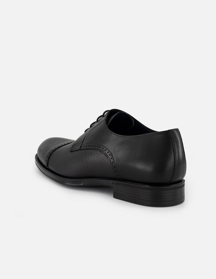 Zapato Blucher negro combinación piel grabada y napa para hombre
