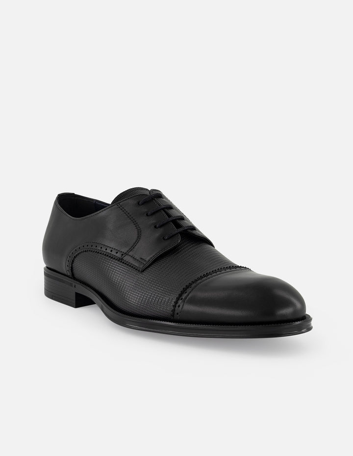 Zapato Blucher negro combinación piel grabada y napa para hombre