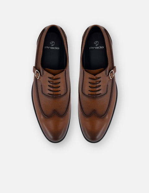 Zapato Inglés cuero piel grabada para hombre hebilla color plata