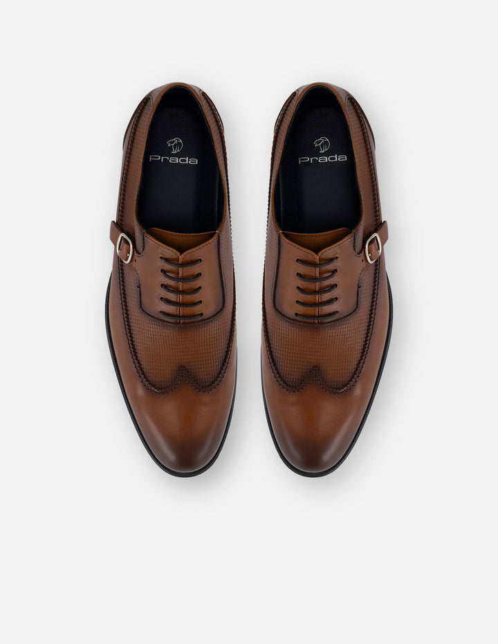 Zapato Inglés cuero piel grabada para hombre hebilla color plata