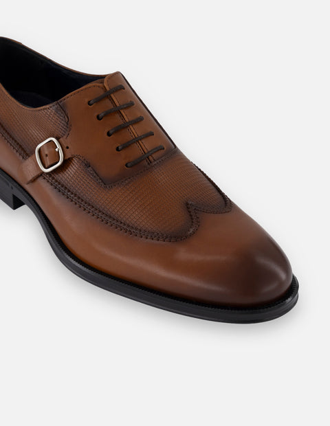Zapato Inglés cuero piel grabada para hombre hebilla color plata