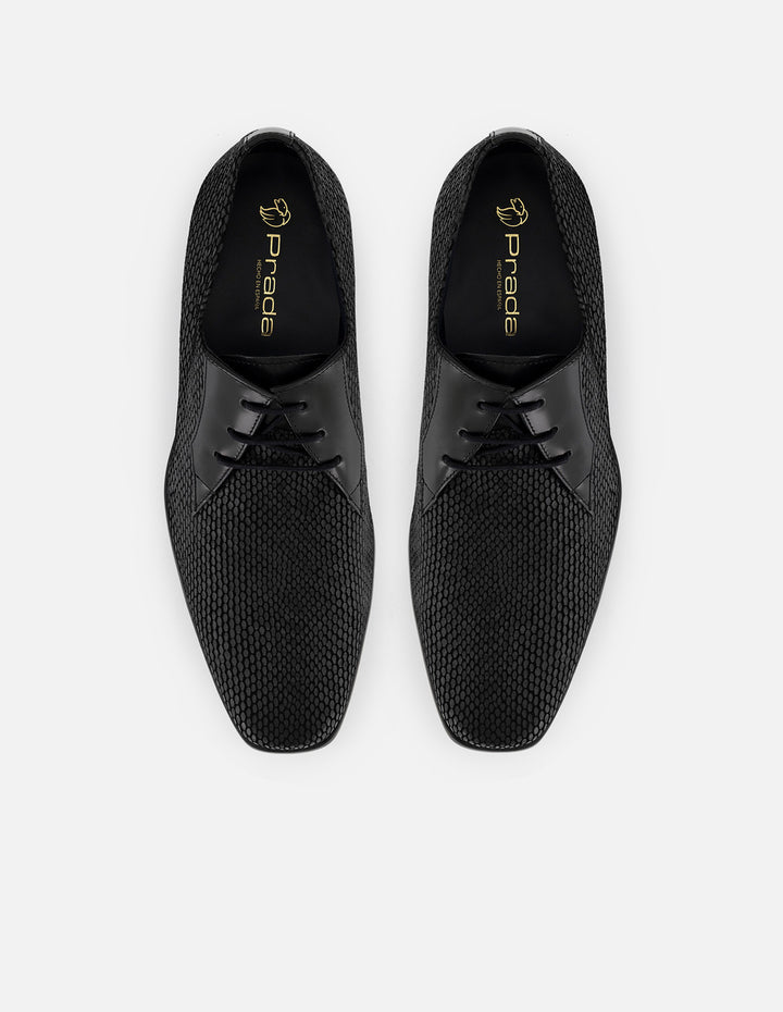 Zapato Blucher negro ante para hombre acabado tipo serpiente