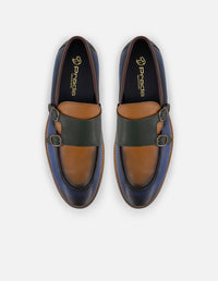 Mocasines con antifaz de doble hebilla en piel multicolor para hombre