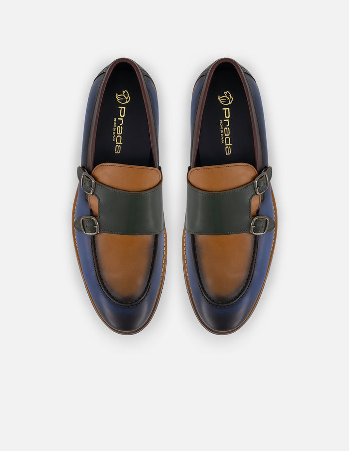 Mocasines con antifaz de doble hebilla en piel multicolor para hombre