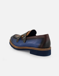 Mocasines con antifaz de doble hebilla en piel multicolor para hombre