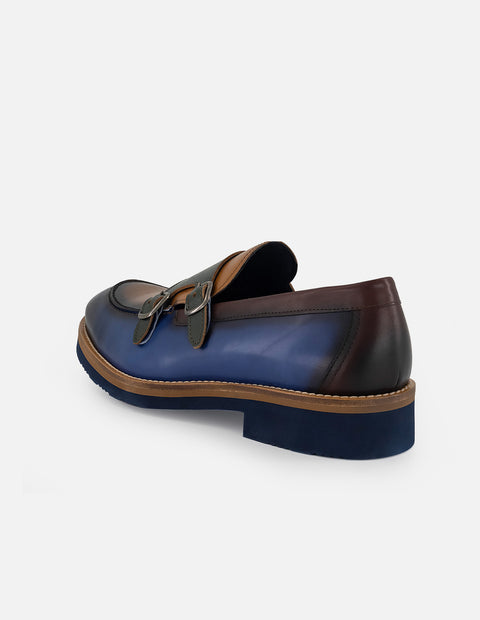 Mocasines con antifaz de doble hebilla en piel multicolor para hombre