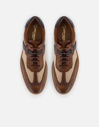 Zapato Inglés con combinación de piel y textil en color café para hombre