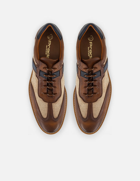 Zapato Inglés con combinación de piel y textil en color café para hombre