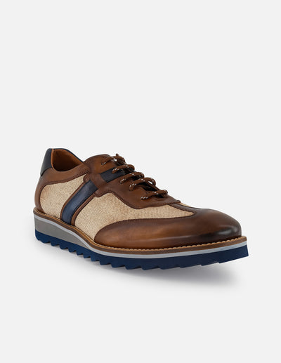 Zapato Inglés con combinación de piel y textil en color café para hombre