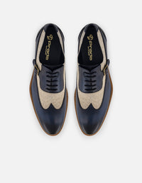 Zapato inglés con combinación de piel y textil en color azul para hombre