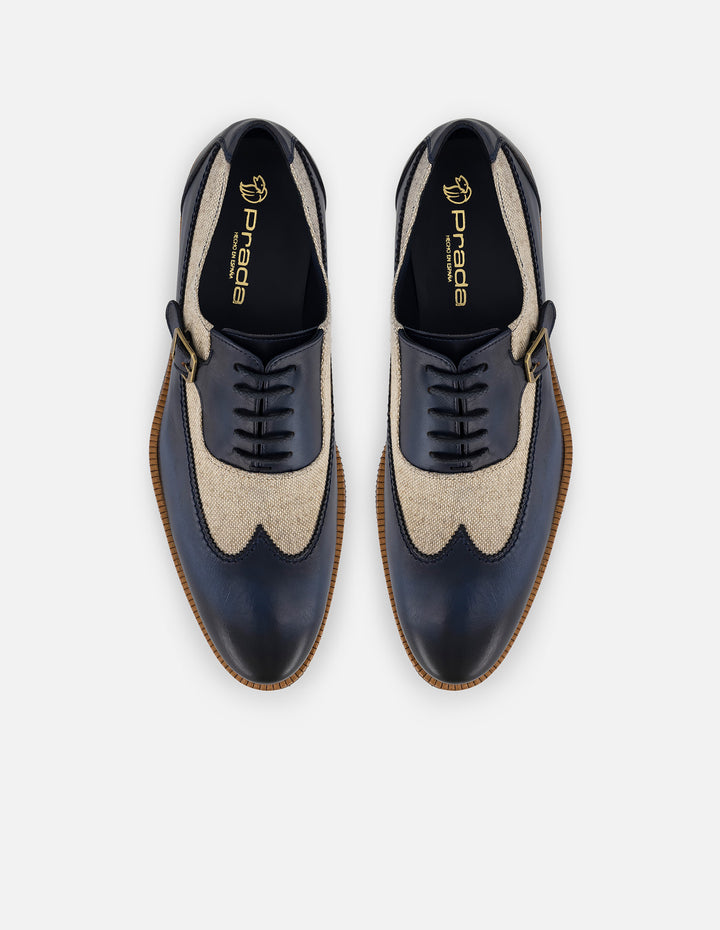 Zapato inglés con combinación de piel y textil en color azul para hombre