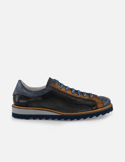 Zapato blucher con grabado geométrico tipo coco en color gris para hombre