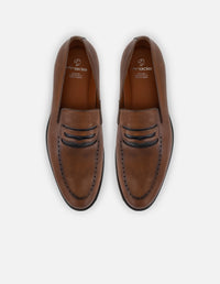 Mocasines con plantillas extraíbles y antifaz en piel color café para hombre