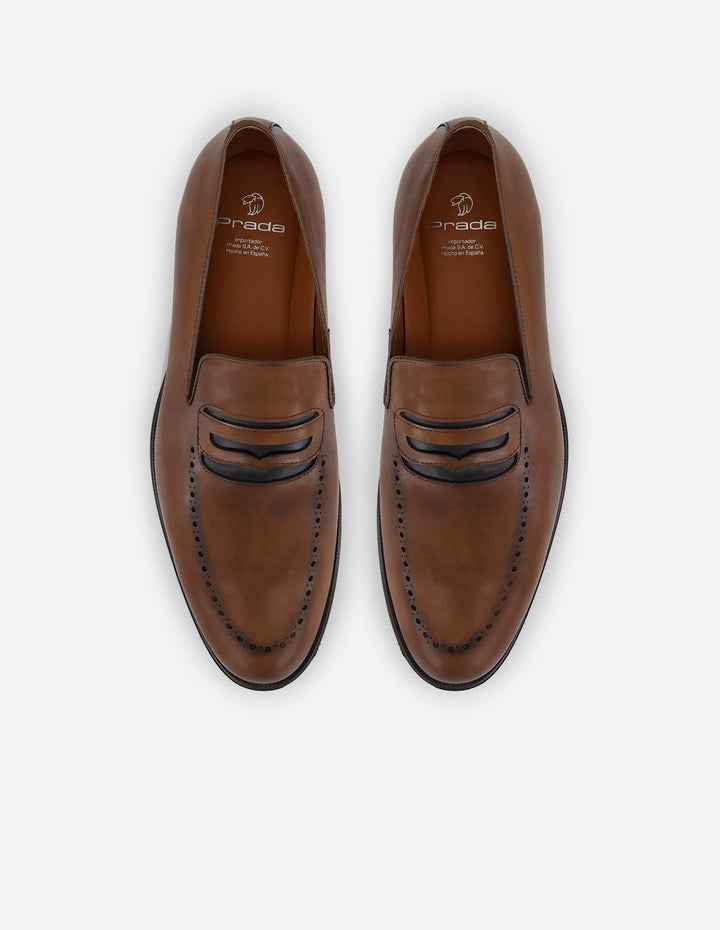 Mocasines con plantillas extraíbles y antifaz en piel color café para hombre