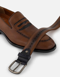 Mocasines con plantillas extraíbles y antifaz en piel color café para hombre